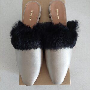 All Black Brand Women Nude Black Fur Suede Mules Size 8M US New